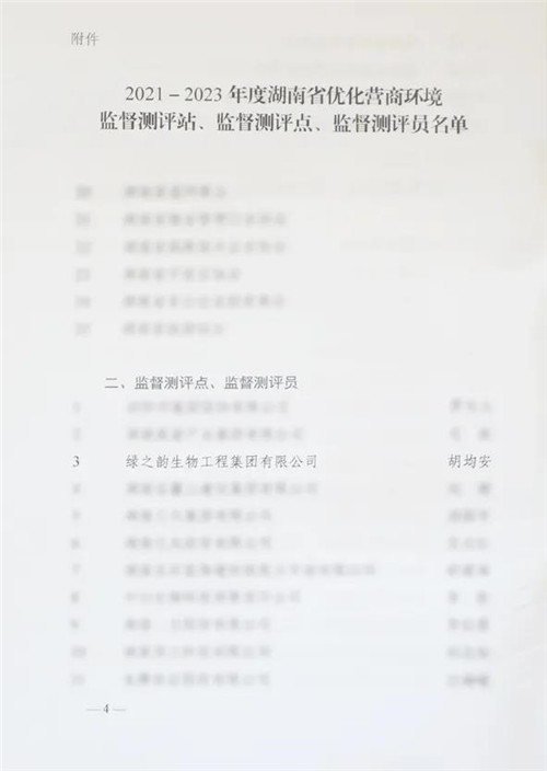 绿之韵集团获评“2021-2023年度湖南省优化营商环境监督测评点”(图3)