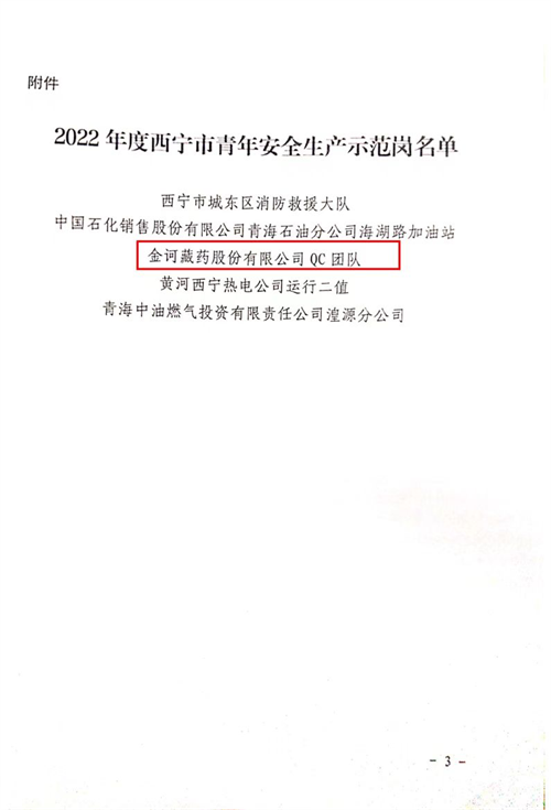 喜报！祝贺金诃藏药质量管理部QC团队喜获西宁市青年安全生产示范岗(图4)